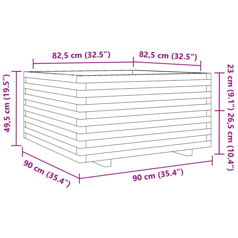 Sodo lovelis, baltas, 90x90x49,5cm, pušies medienos masyvas