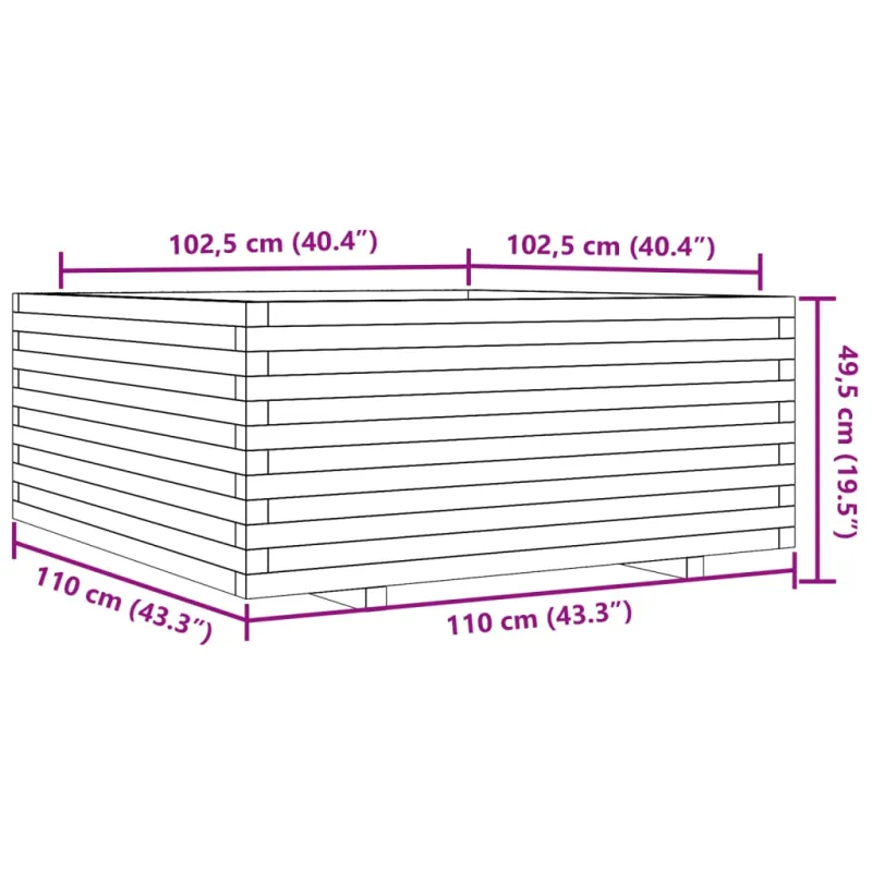 Sodo lovelis, baltas, 110x110x49,5cm, pušies medienos masyvas