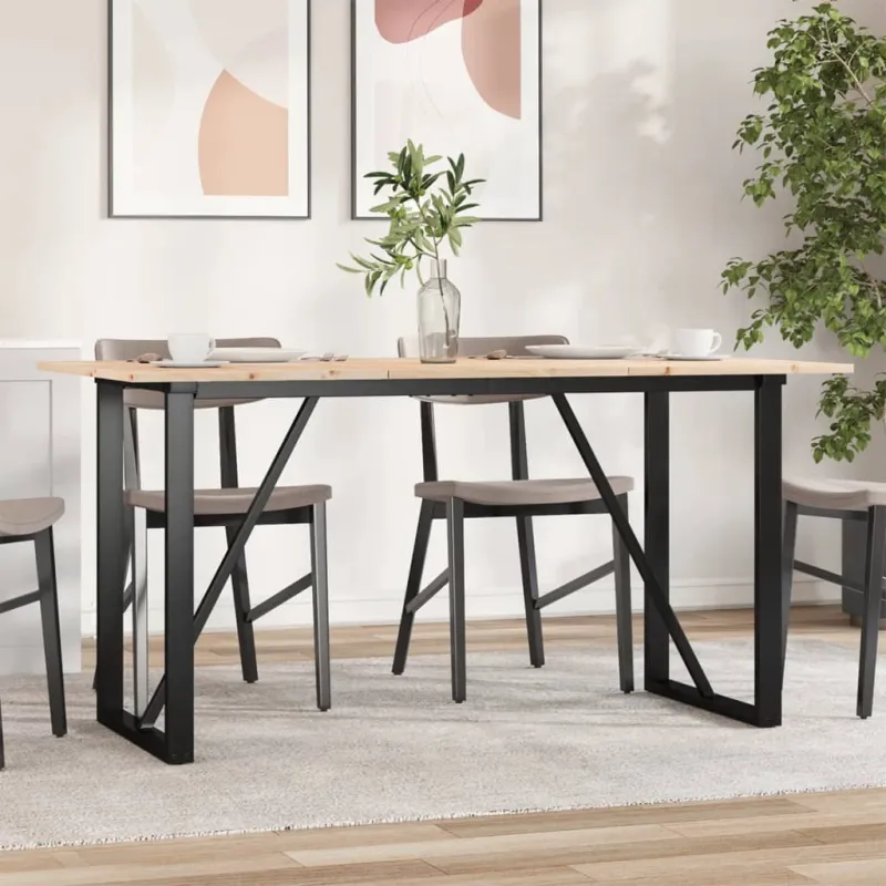 Valgomojo stalas, 140x80x75cm, pušis ir plieninis, O formos rėmas
