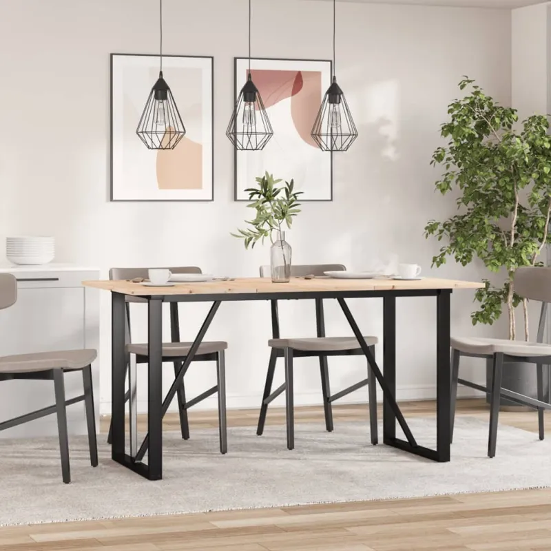 Valgomojo stalas, 140x80x75cm, pušis ir plieninis, O formos rėmas