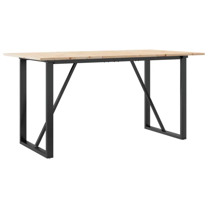 Valgomojo stalas, 140x80x75cm, pušis ir plieninis, O formos rėmas