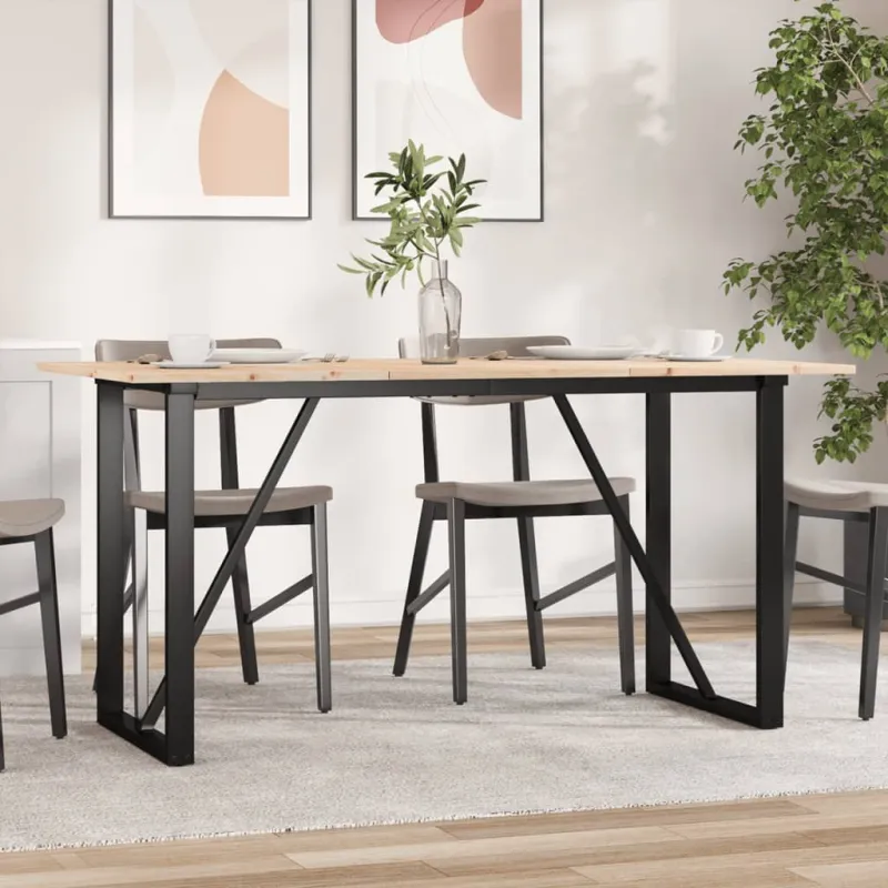 Valgomojo stalas, 160x80x75cm, pušis ir plieninis, O formos rėmas
