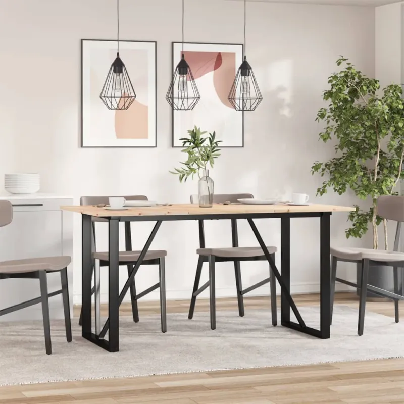 Valgomojo stalas, 160x80x75cm, pušis ir plieninis, O formos rėmas
