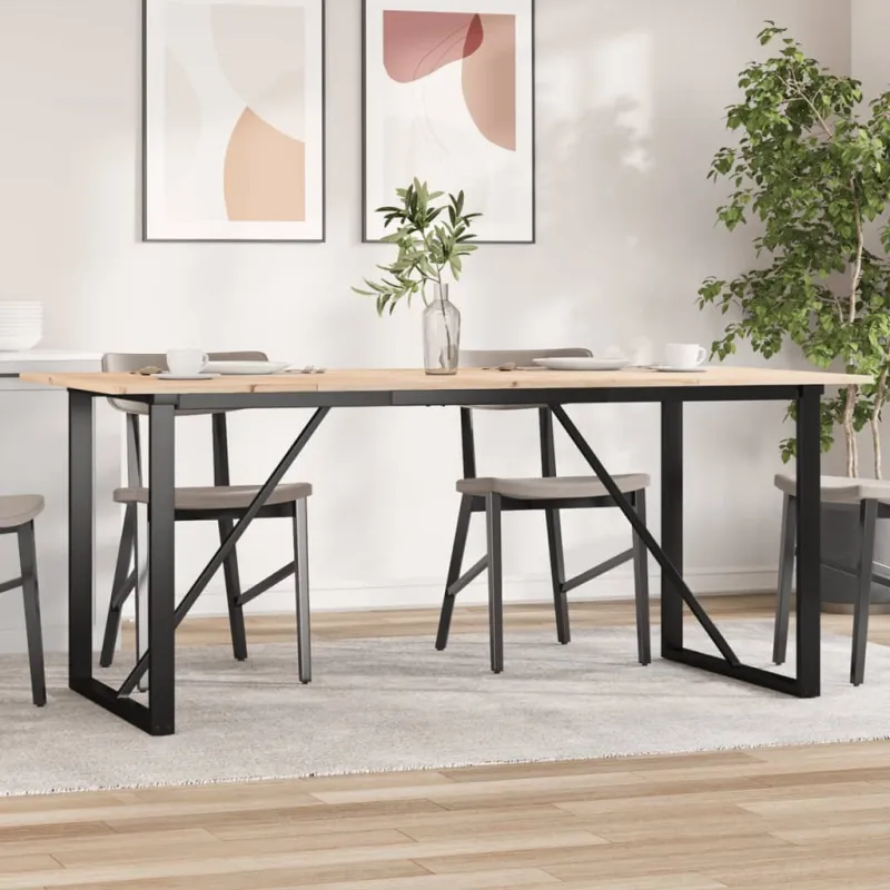 Valgomojo stalas, 180x90x75cm, pušis ir plieninis, O formos rėmas