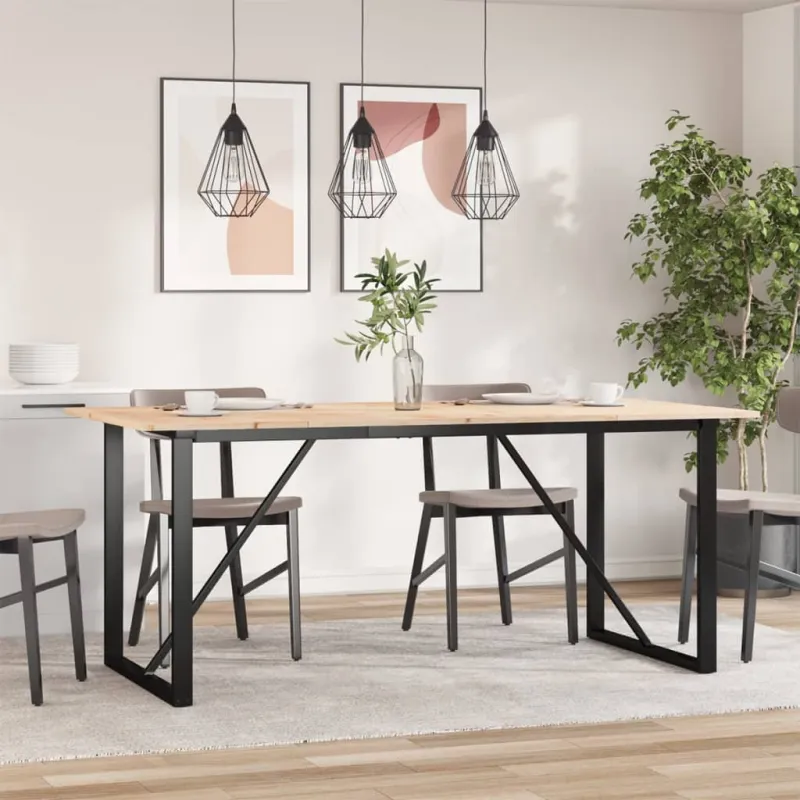 Valgomojo stalas, 180x90x75cm, pušis ir plieninis, O formos rėmas