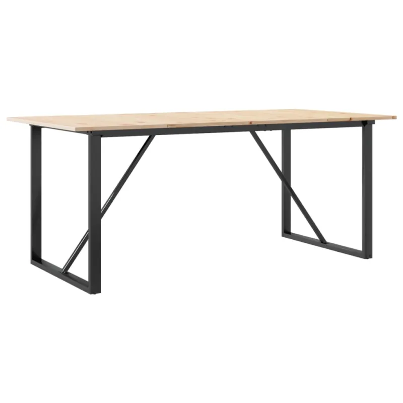 Valgomojo stalas, 180x90x75cm, pušis ir plieninis, O formos rėmas