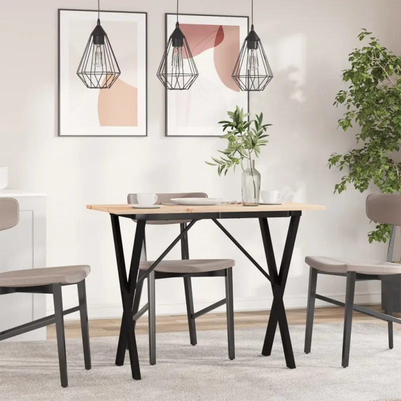 Valgomojo stalas, 100x50x75cm, pušis ir plieninis, X formos rėmas