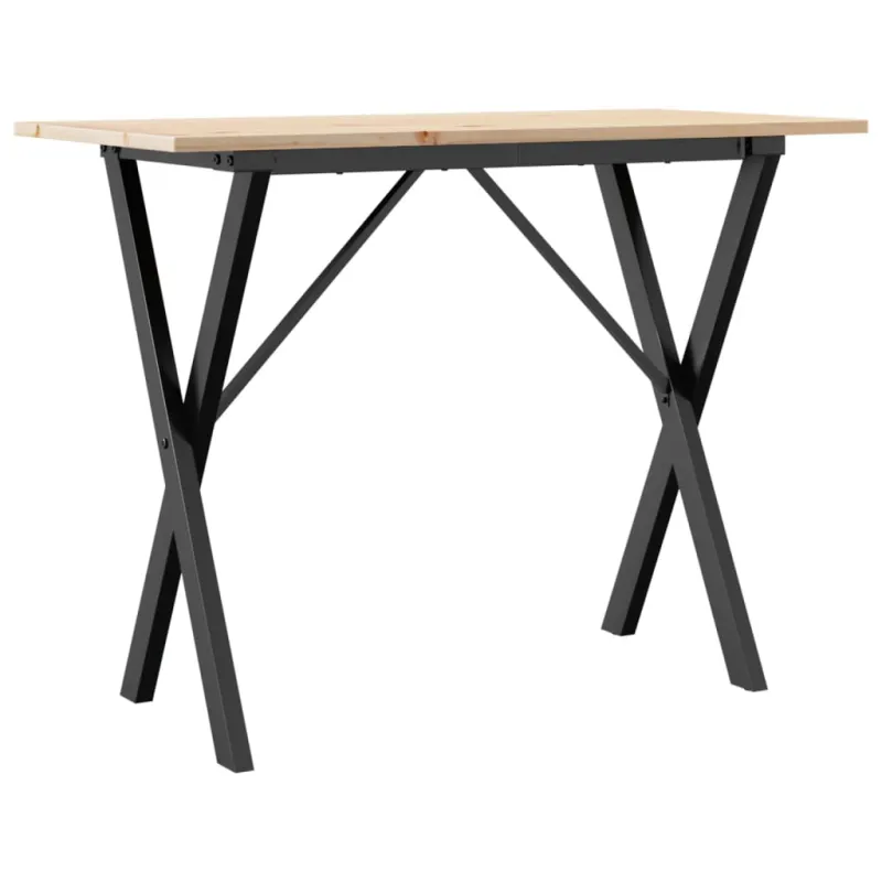 Valgomojo stalas, 100x50x75cm, pušis ir plieninis, X formos rėmas