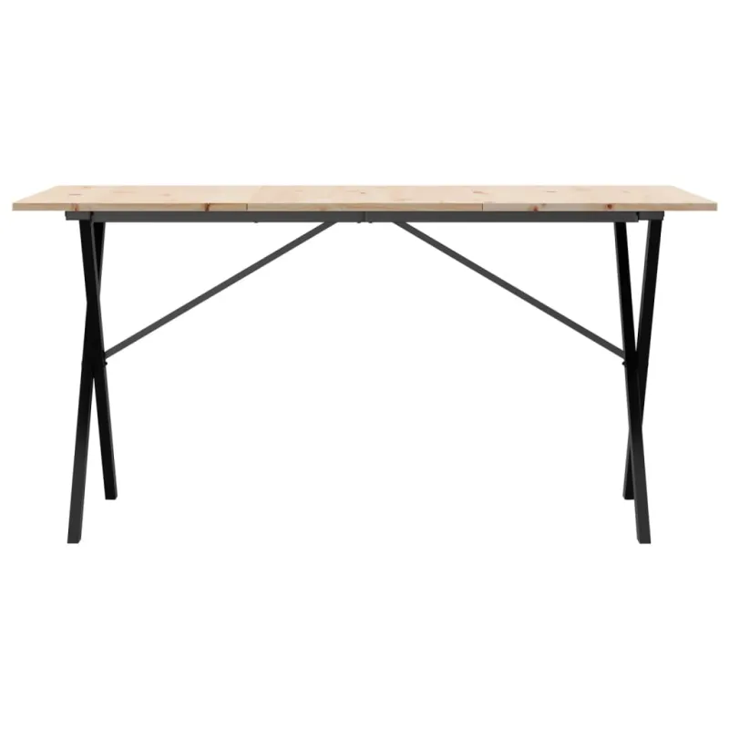 Valgomojo stalas, 140x80x75cm, pušis ir plieninis, X formos rėmas