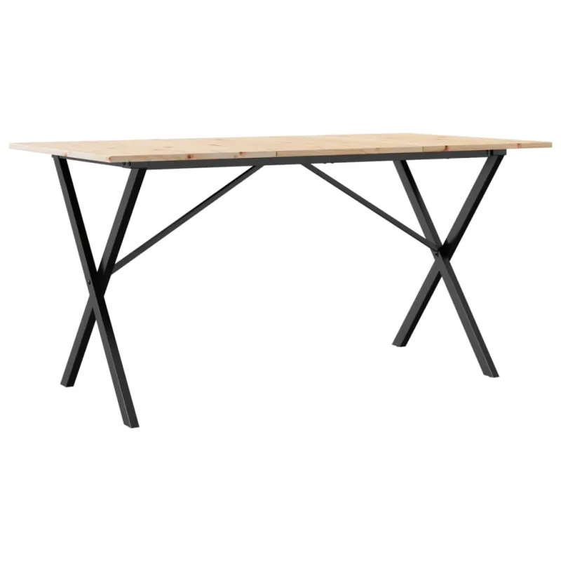 Valgomojo stalas, 140x80x75cm, pušis ir plieninis, X formos rėmas