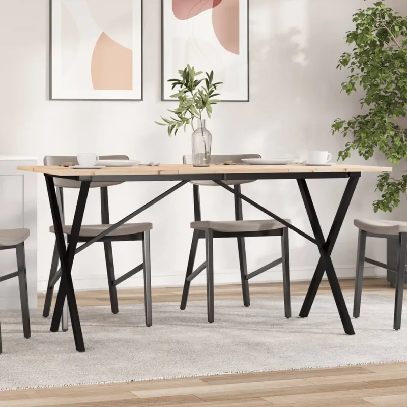 Valgomojo stalas, 160x80x75cm, pušis ir plieninis, X formos rėmas