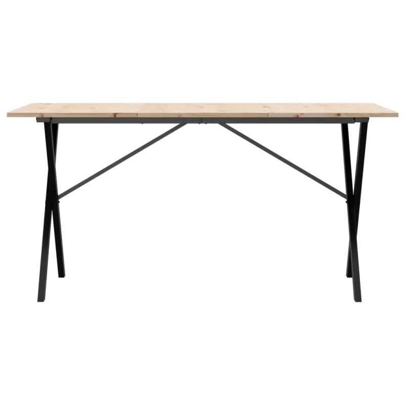 Valgomojo stalas, 160x80x75cm, pušis ir plieninis, X formos rėmas