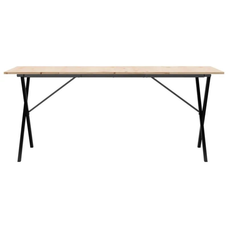 Valgomojo stalas, 180x90x75cm, pušis ir plieninis, X formos rėmas