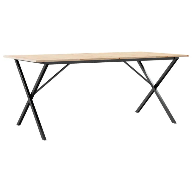 Valgomojo stalas, 180x90x75cm, pušis ir plieninis, X formos rėmas