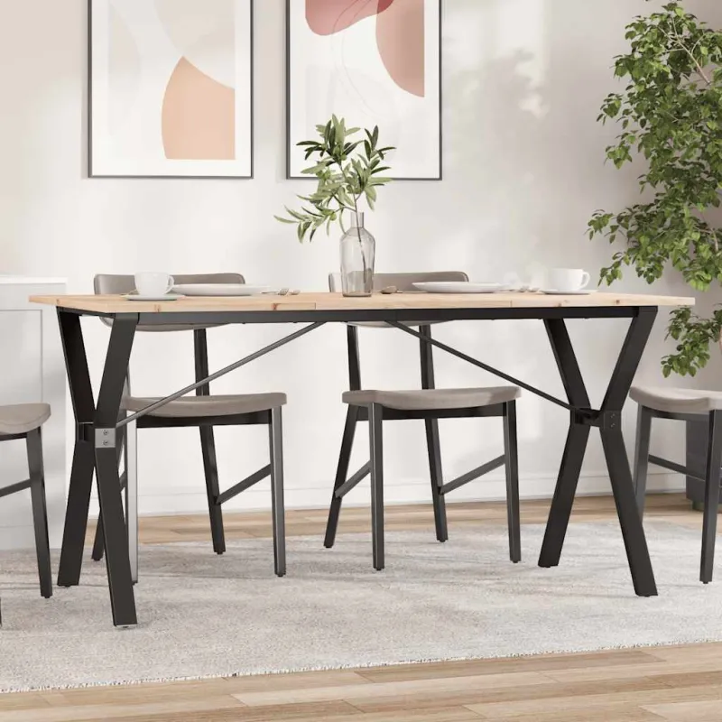 Valgomojo stalas, 140x80x75cm, pušis ir plieninis, Y formos rėmas