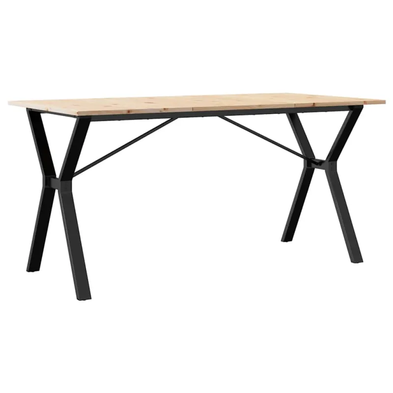 Valgomojo stalas, 140x80x75cm, pušis ir plieninis, Y formos rėmas