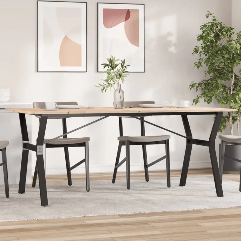Valgomojo stalas, 180x90x75cm, pušis ir plieninis, Y formos rėmas