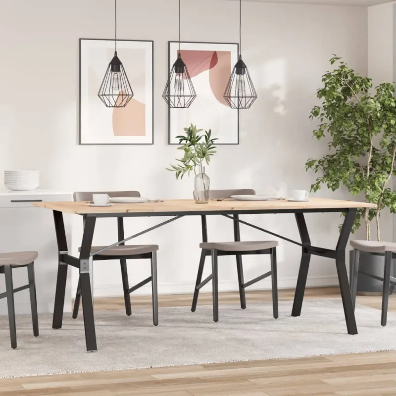 Valgomojo stalas, 180x90x75cm, pušis ir plieninis, Y formos rėmas