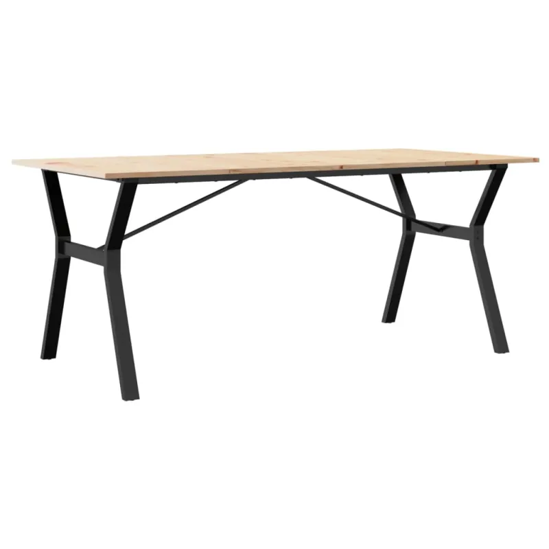 Valgomojo stalas, 180x90x75cm, pušis ir plieninis, Y formos rėmas