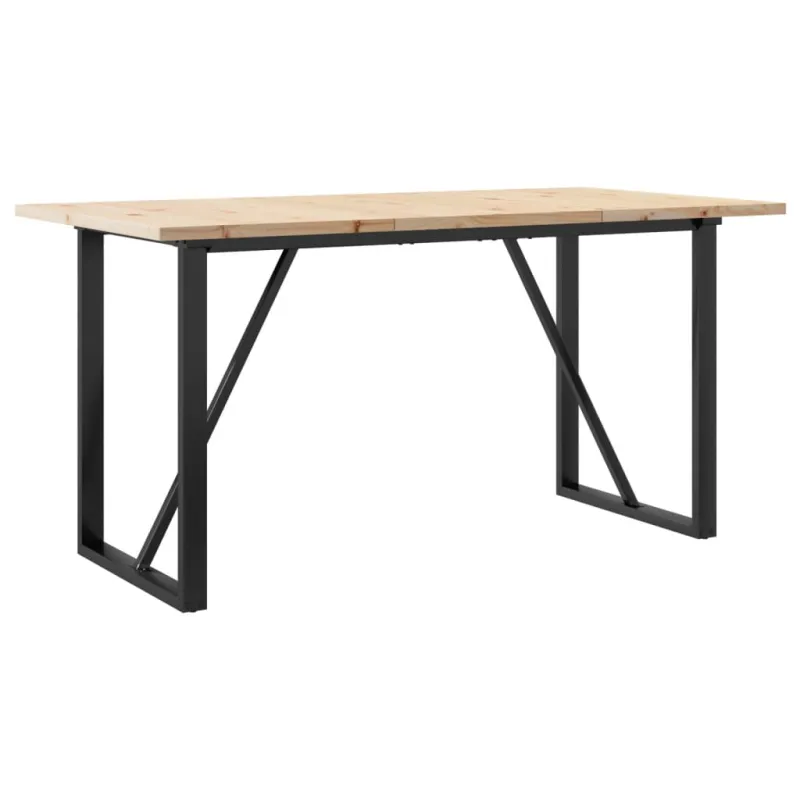 Valgomojo stalas, 140x80x75,5cm, pušis ir plieninis, O formos rėmas
