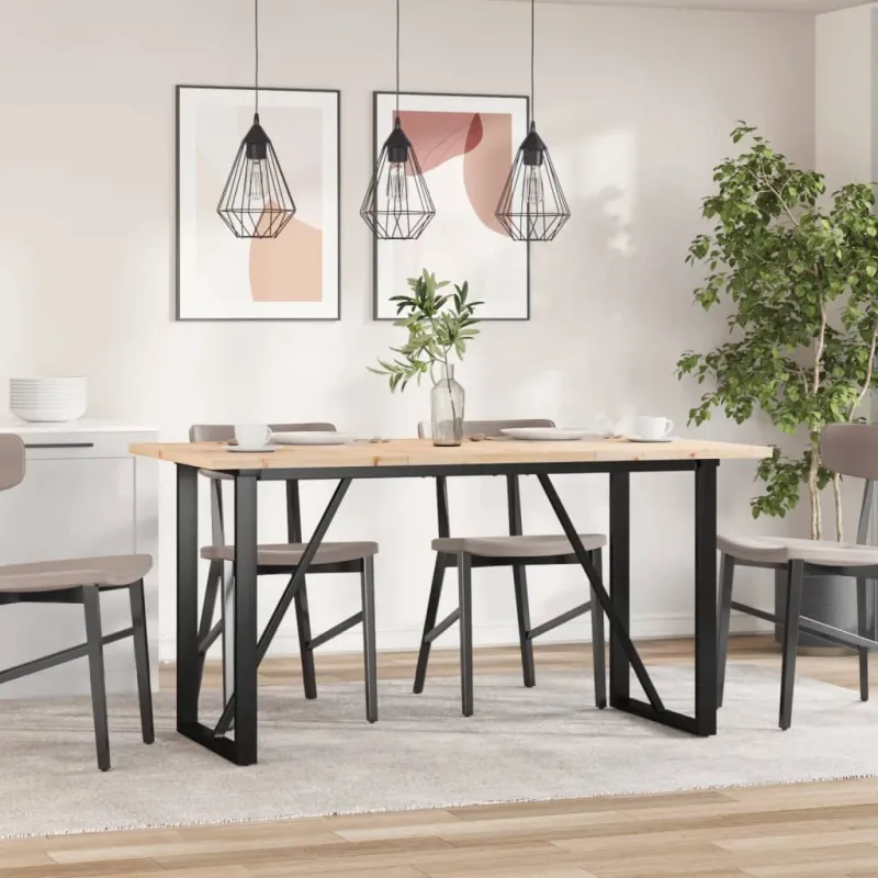 Valgomojo stalas, 160x80x75,5cm, pušis ir plieninis, O formos rėmas
