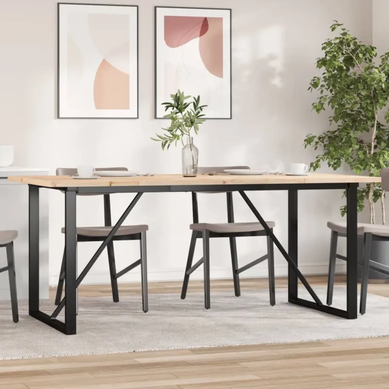 Valgomojo stalas, 180x90x75,5cm, pušis ir plieninis, O formos rėmas