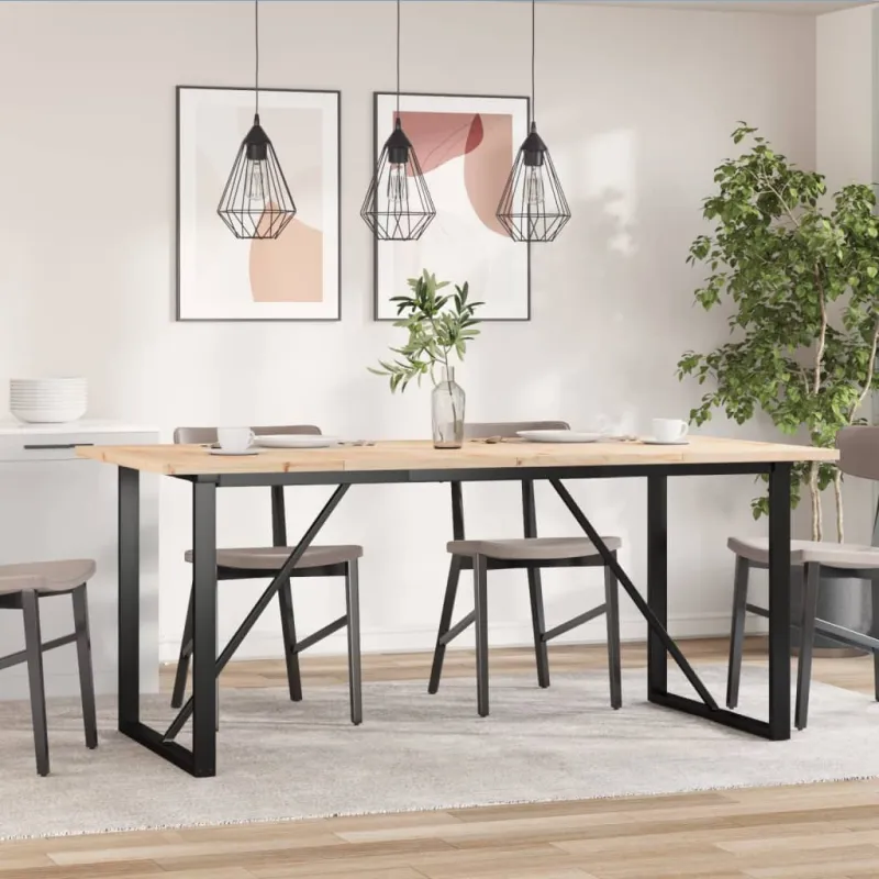 Valgomojo stalas, 180x90x75,5cm, pušis ir plieninis, O formos rėmas