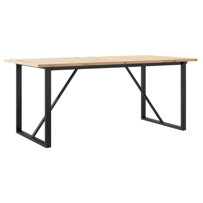 Valgomojo stalas, 180x90x75,5cm, pušis ir plieninis, O formos rėmas