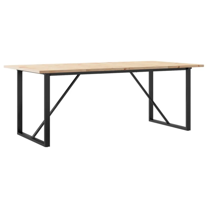 Valgomojo stalas, 200x100x75,5cm, pušis ir plieninis, O formos