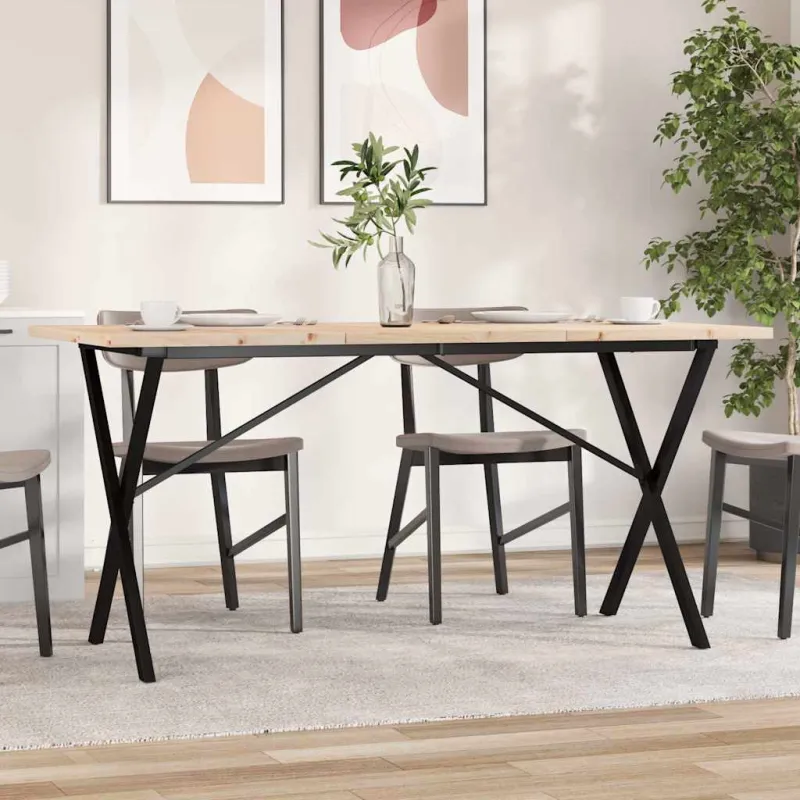 Valgomojo stalas, 140x80x75,5cm, pušis ir plieninis, X formos rėmas