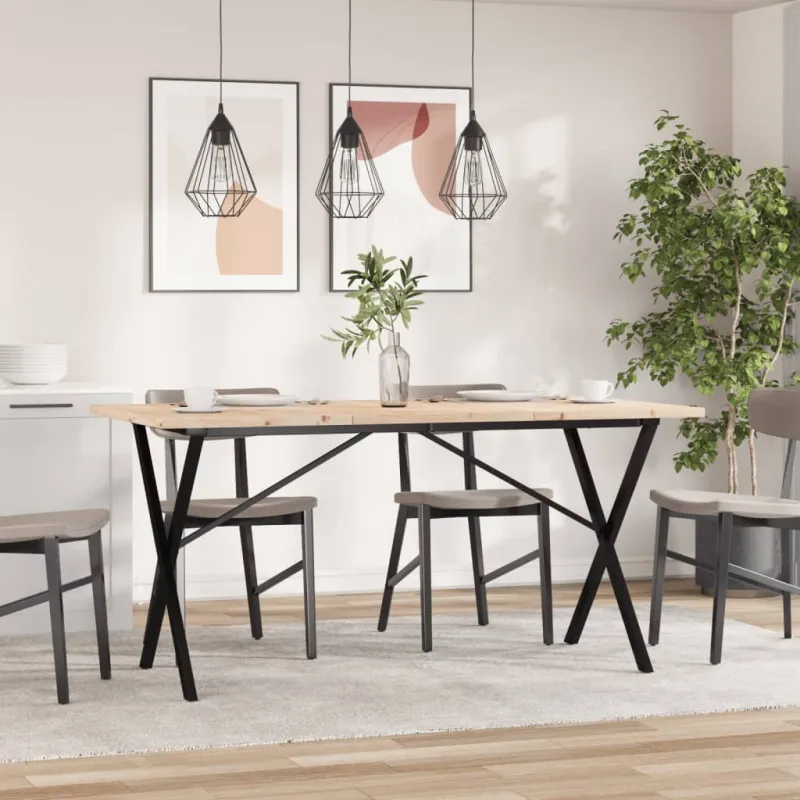 Valgomojo stalas, 160x80x75,5cm, pušis ir plieninis, X formos rėmas