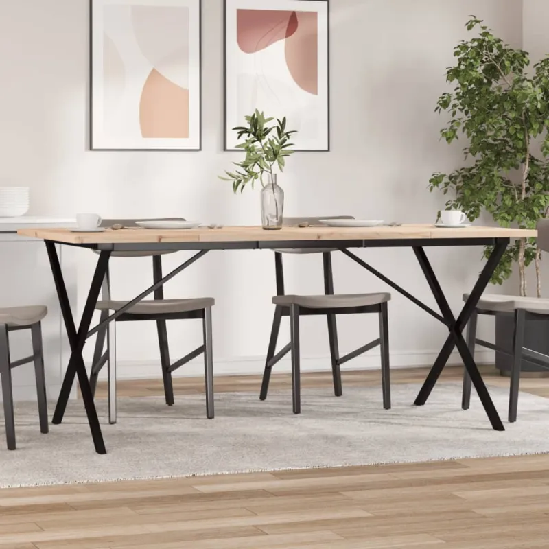 Valgomojo stalas, 180x90x75,5cm, pušis ir plieninis, X formos rėmas