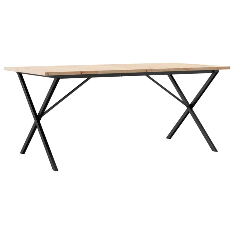 Valgomojo stalas, 180x90x75,5cm, pušis ir plieninis, X formos rėmas