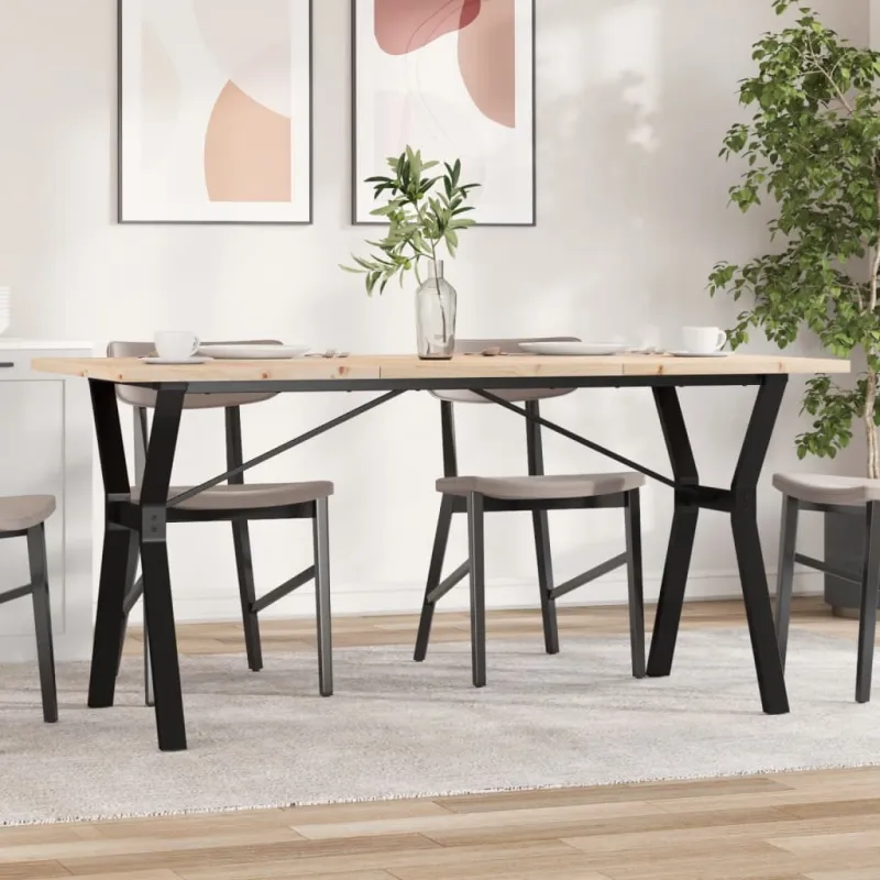 Valgomojo stalas, 140x80x75,5cm, pušis ir plieninis, Y formos rėmas