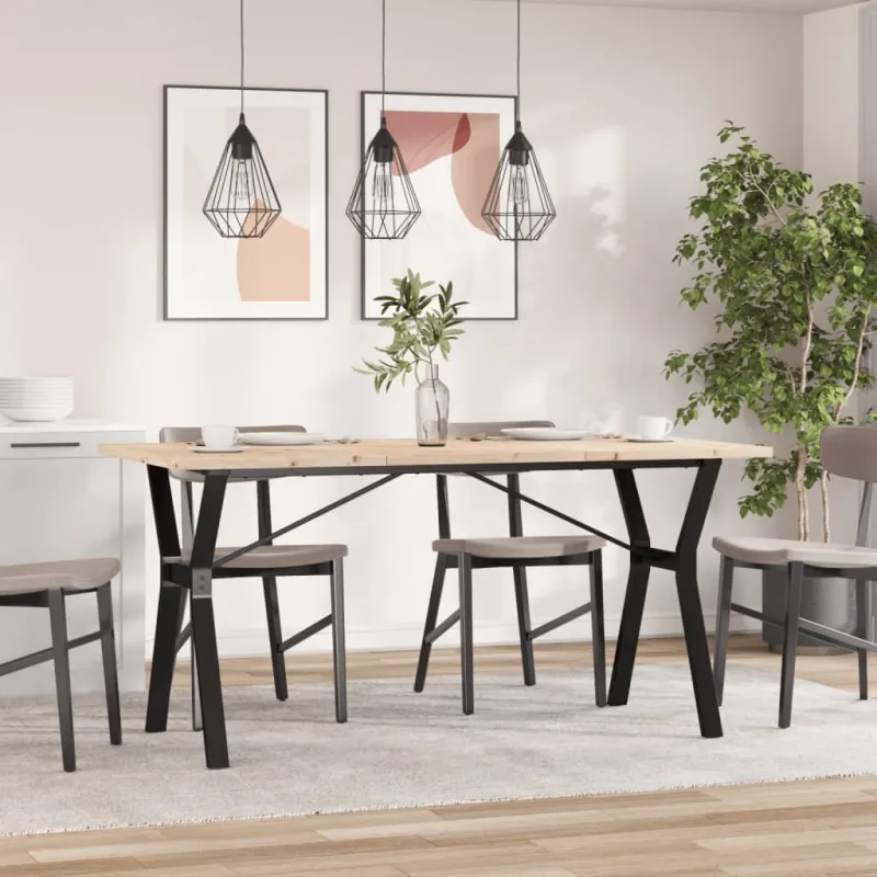 Valgomojo stalas, 140x80x75,5cm, pušis ir plieninis, Y formos rėmas