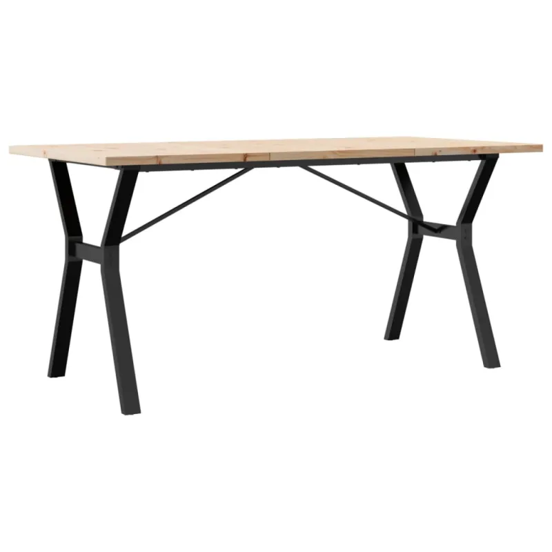 Valgomojo stalas, 140x80x75,5cm, pušis ir plieninis, Y formos rėmas
