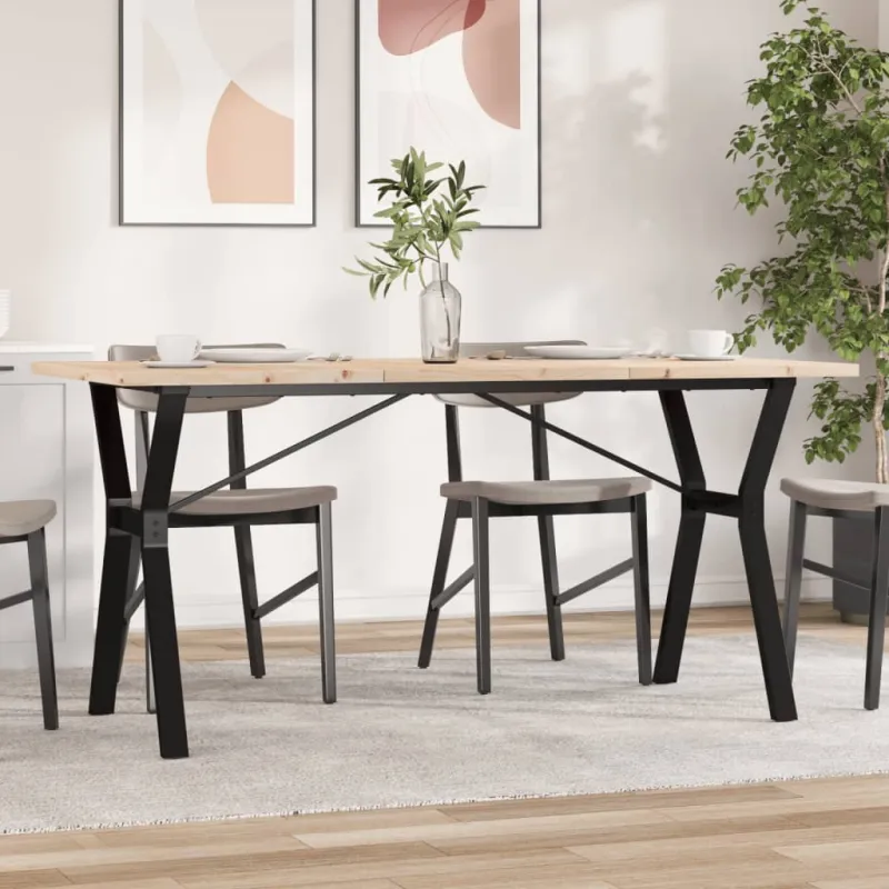 Valgomojo stalas, 160x80x75,5cm, pušis ir plieninis, Y formos rėmas