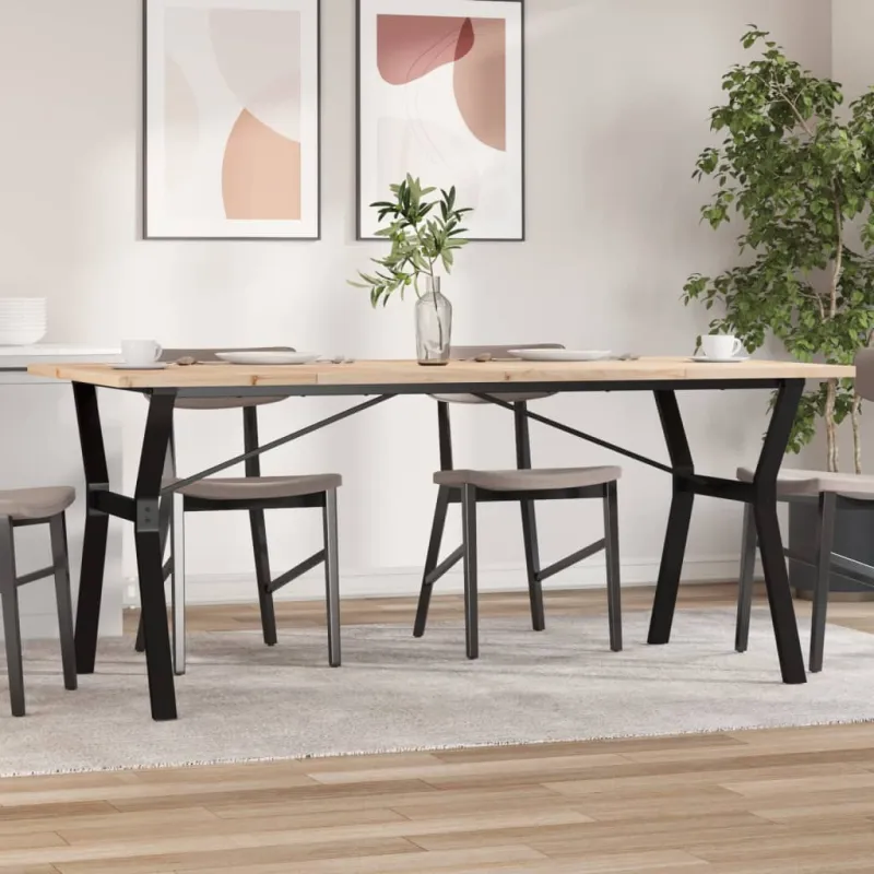 Valgomojo stalas, 180x90x75,5cm, pušis ir plieninis, Y formos rėmas