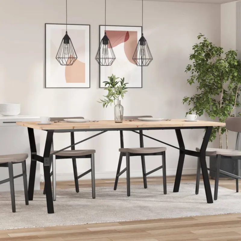 Valgomojo stalas, 180x90x75,5cm, pušis ir plieninis, Y formos rėmas