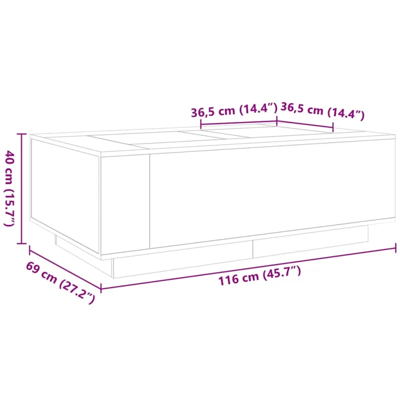 Kavos staliukas su Infinity LED, baltas, 116x69x40cm