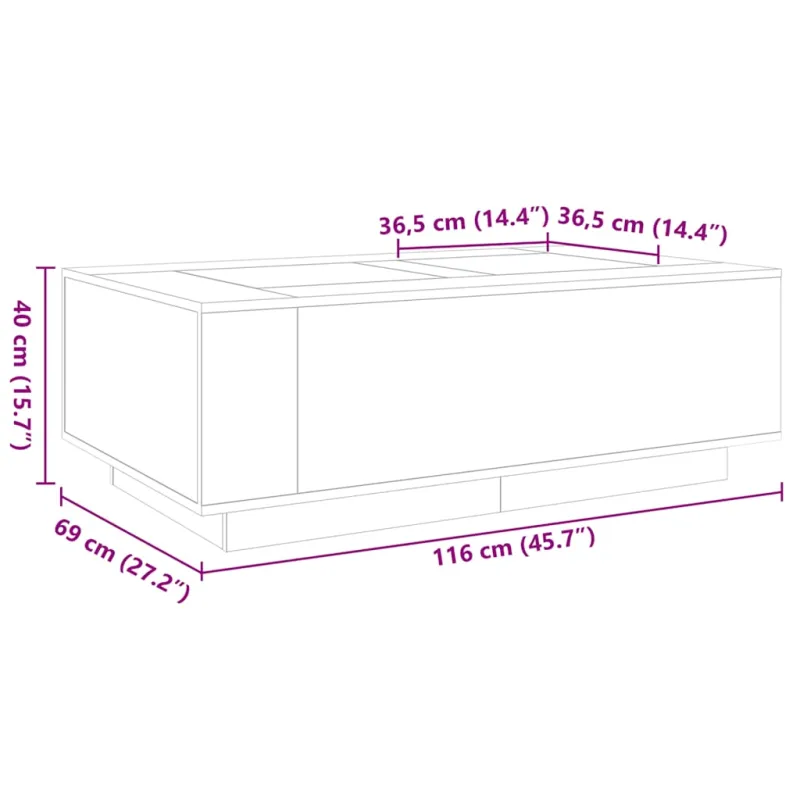 Kavos staliukas su Infinity LED, ąžuolo, 116x69x40cm