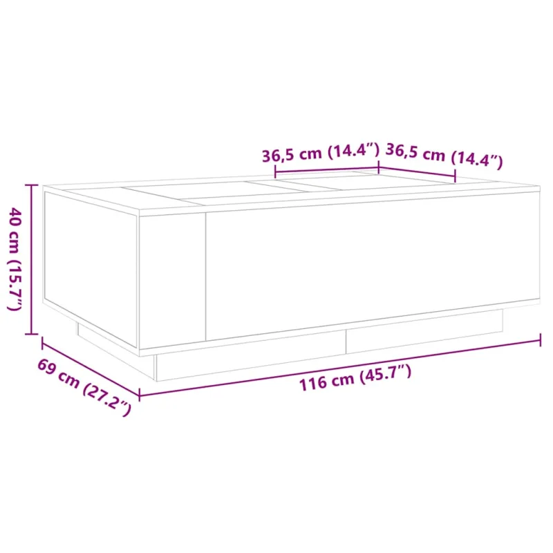 Kavos staliukas su Infinity LED, dūminio ąžuolo, 116x69x40cm