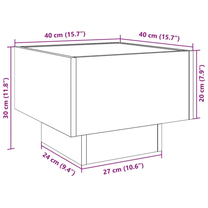 Naktinis staliukas su Infinity LED, betono, 40x40x30cm