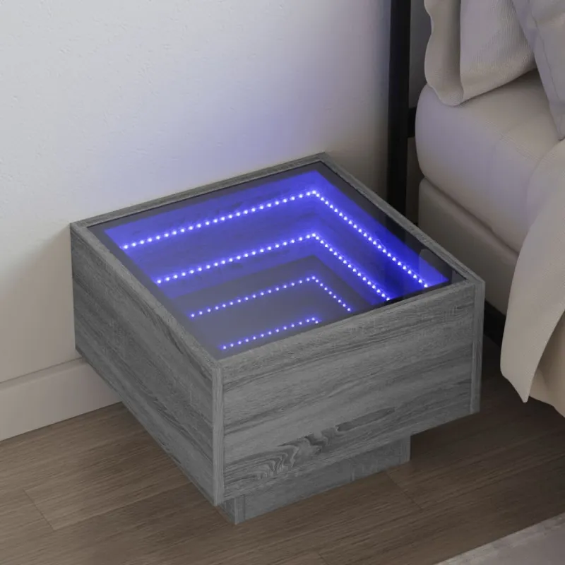 Naktinis staliukas su Infinity LED, pilkas ąžuolo, 40x40x30cm