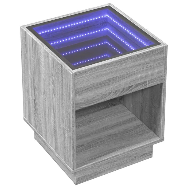 Naktinis staliukas su Infinity LED, pilkas ąžuolo, 40x40x50cm