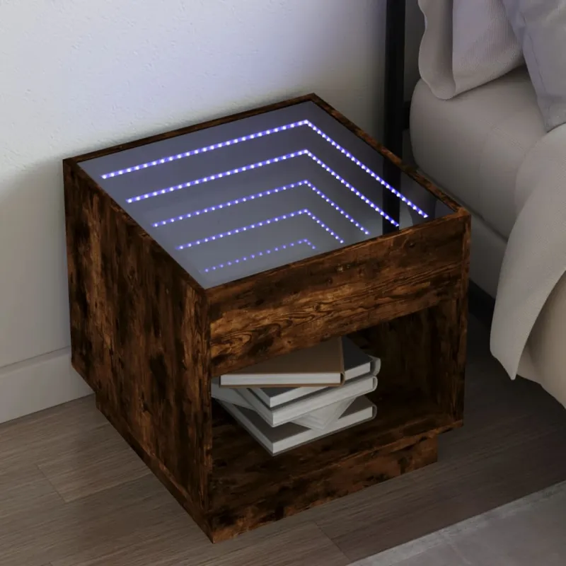Naktinis staliukas su Infinity LED, dūminio ąžuolo, 50x50x50cm
