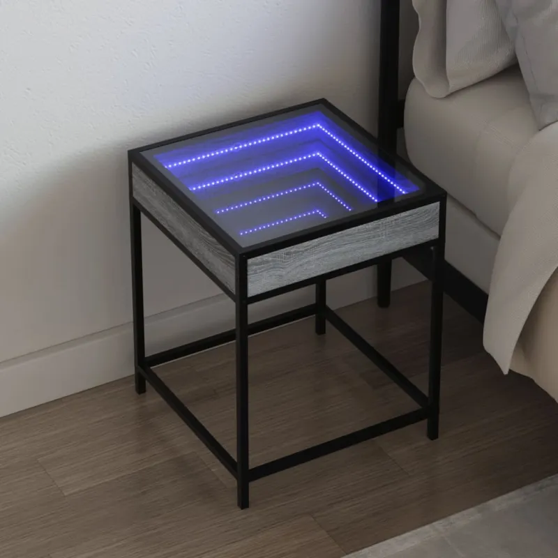 Naktinis staliukas su Infinity LED, pilkas ąžuolo, 40x40x51cm