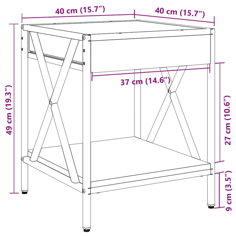 Naktinis staliukas su Infinity LED, juodas, 40x40x49cm