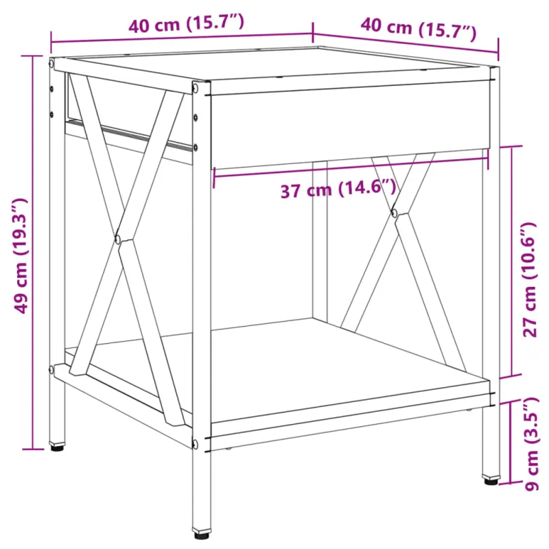 Naktinis staliukas su Infinity LED, dūminio ąžuolo, 40x40x49cm