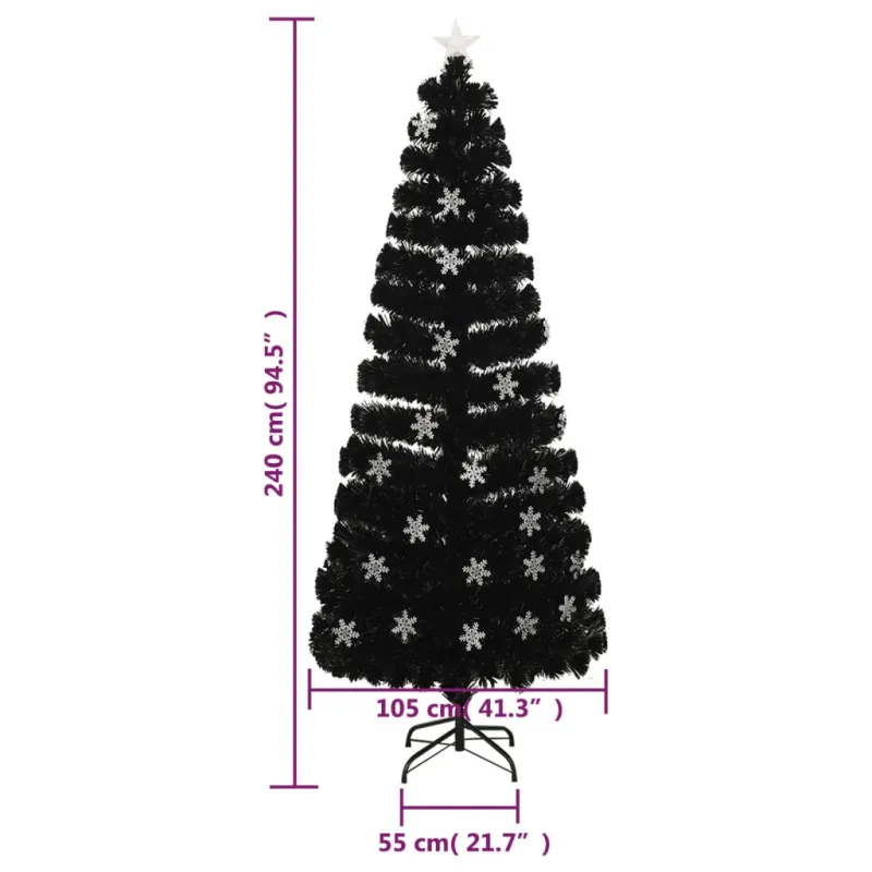 Kalėdų eglutė su LED snaigėmis, juoda, 240cm, optinis pluoštas